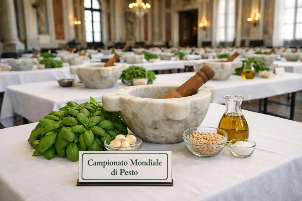 pesto al mortaio con tutti gli ingredienti